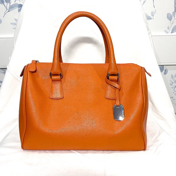 Furla Top Handle Speedy Leather Bag (Orange) - Made in Italy - Picture 1 of 13